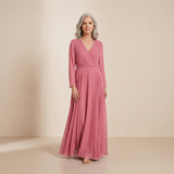 Sophisticated Dusty Rose Maxi Gown - Timeless Long-Sleeved Wrap Formal Dress