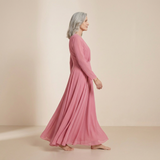 Sophisticated Dusty Rose Maxi Gown - Timeless Long-Sleeved Wrap Formal Dress