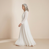 Pure Ivory Long-Sleeved Maxi Gown - Elegant Wrap-Front Bridal & Formal Dress