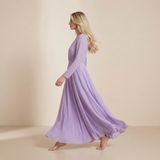 Lavender Mist Long-Sleeved Maxi Gown - Elegant Wrap-Front Chiffon Formal Dress