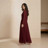 Elegant Wine Red Chiffon Maxi - Sophisticated Long-Sleeved Evening Gown