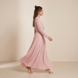 Blush Rose Long-Sleeved Chiffon Maxi - Romantic Wrap-Front Formal Gown